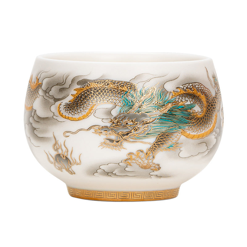 Tasse à thé en céramique Buddha Stones, dragon, phénix, nuages de bon augure, tasse à thé Kung Fu avec boîte cadeau
