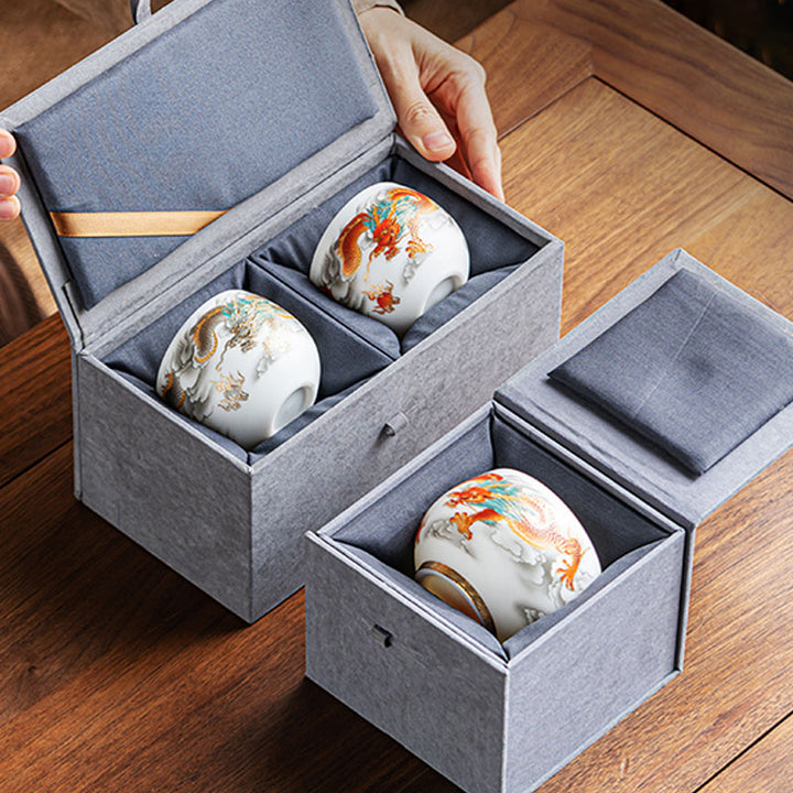 Tasse à thé en céramique Buddha Stones, dragon, phénix, nuages de bon augure, tasse à thé Kung Fu avec boîte cadeau