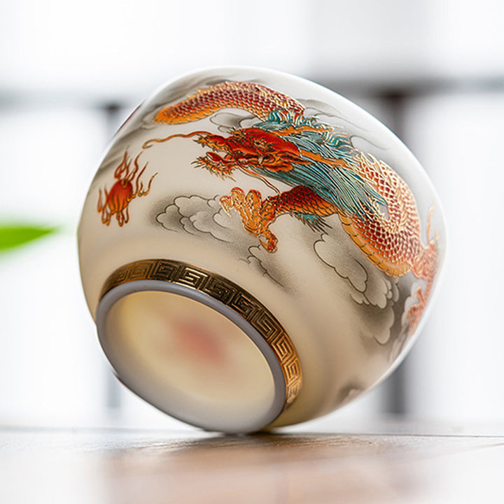 Tasse à thé en céramique Buddha Stones, dragon, phénix, nuages de bon augure, tasse à thé Kung Fu avec boîte cadeau
