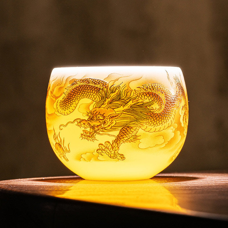 Tasse à thé en céramique Buddha Stones, dragon, phénix, nuages de bon augure, tasse à thé Kung Fu avec boîte cadeau
