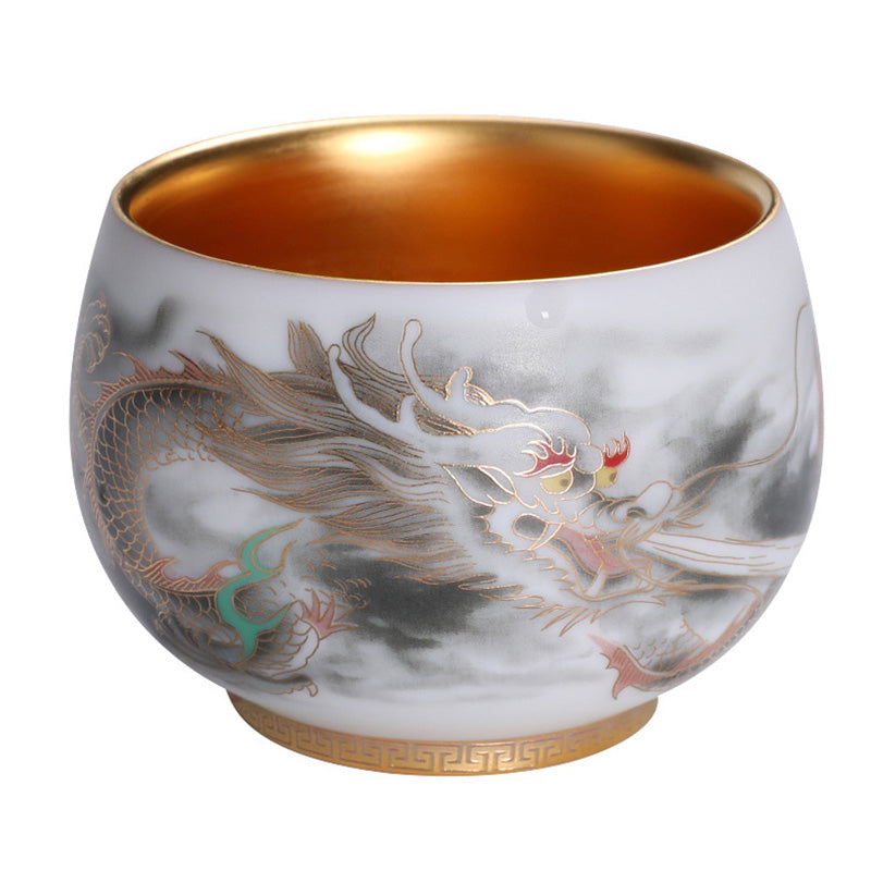 Tasse à thé en porcelaine blanche en céramique avec motif de dragon et Buddha Stones, tasse à thé Kung Fu 160 ml
