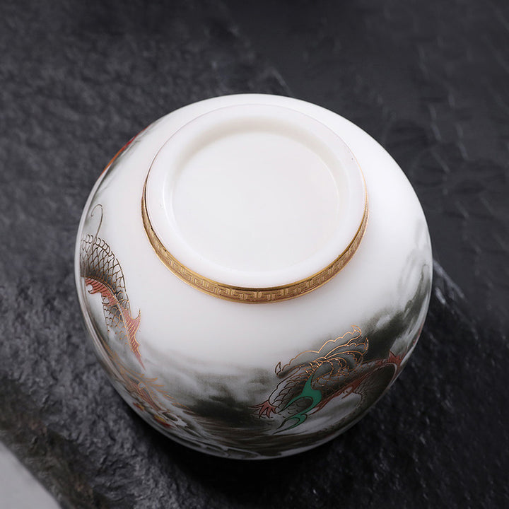 Tasse à thé en porcelaine blanche en céramique avec motif de dragon et Buddha Stones, tasse à thé Kung Fu 160 ml