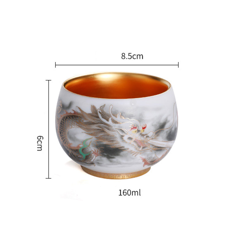 Tasse à thé en porcelaine blanche en céramique avec motif de dragon et Buddha Stones, tasse à thé Kung Fu 160 ml