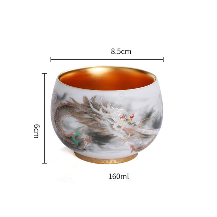 Tasse à thé en porcelaine blanche en céramique avec motif de dragon et Buddha Stones, tasse à thé Kung Fu 160 ml