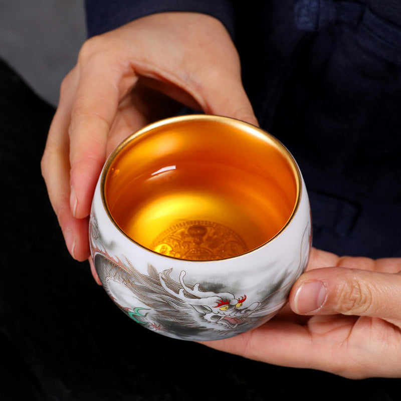 Tasse à thé en porcelaine blanche en céramique avec motif de dragon et Buddha Stones, tasse à thé Kung Fu 160 ml