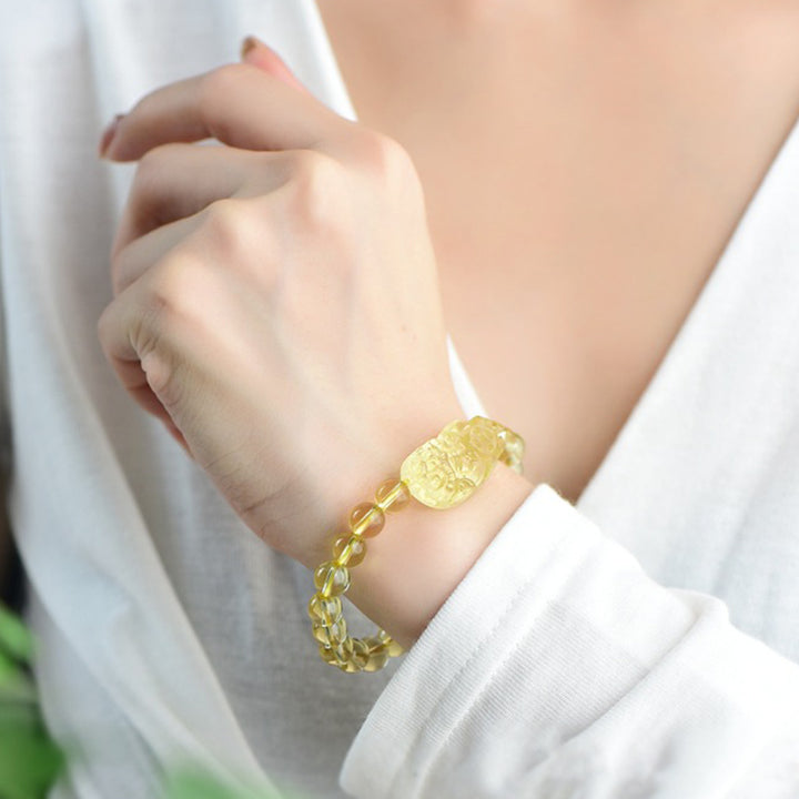 Bracelet de richesse FengShui en Buddha Stones et citrine PiXiu