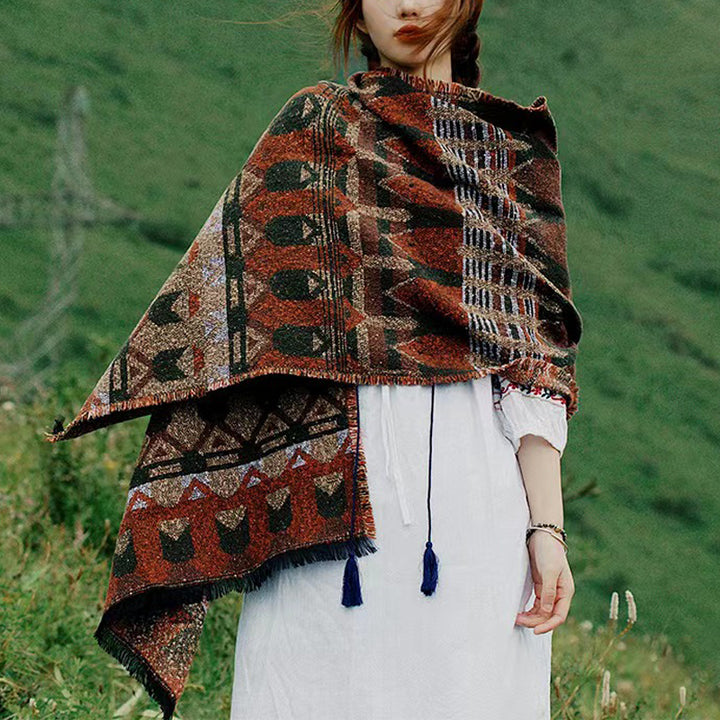 Châle tibétain à motifs géométriques classiques avec Buddha Stones Écharpe de voyage confortable pour l'hiver - image 2