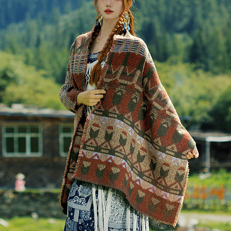 Châle tibétain à motifs géométriques classiques avec Buddha Stones Écharpe de voyage confortable pour l'hiver - image 3