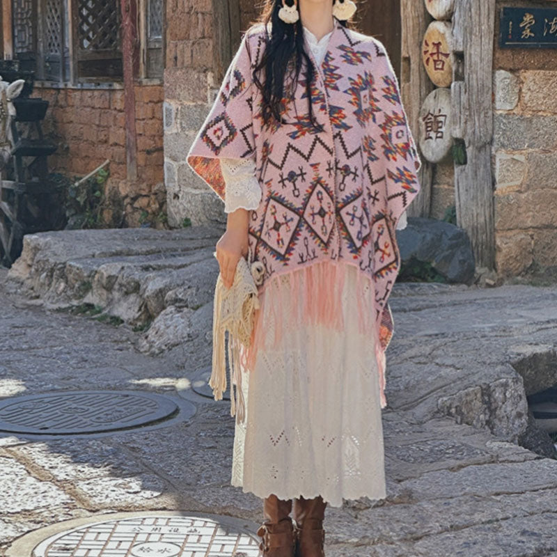 Châle tibétain à rayures géométriques avec Buddha Stones , écharpe tricotée confortable pour l'hiver et les voyages - image 10