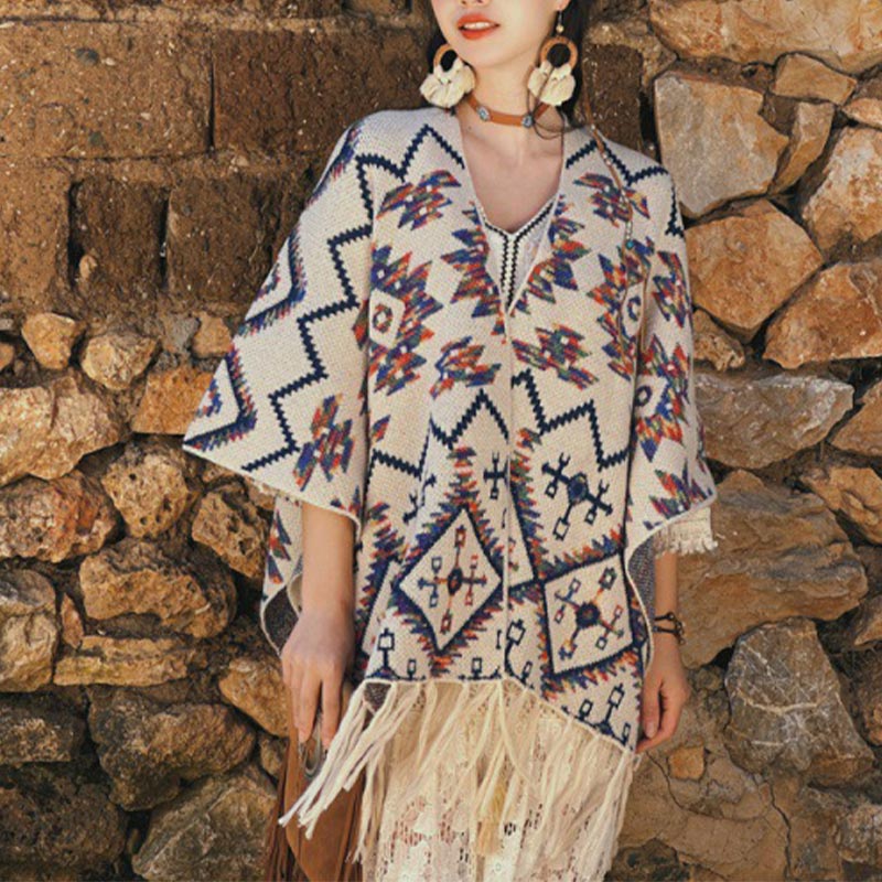 Châle tibétain à rayures géométriques avec Buddha Stones , écharpe tricotée confortable pour l'hiver et les voyages - image 4