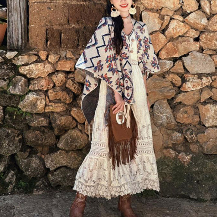 Châle tibétain à rayures géométriques avec Buddha Stones , écharpe tricotée confortable pour l'hiver et les voyages - image 6