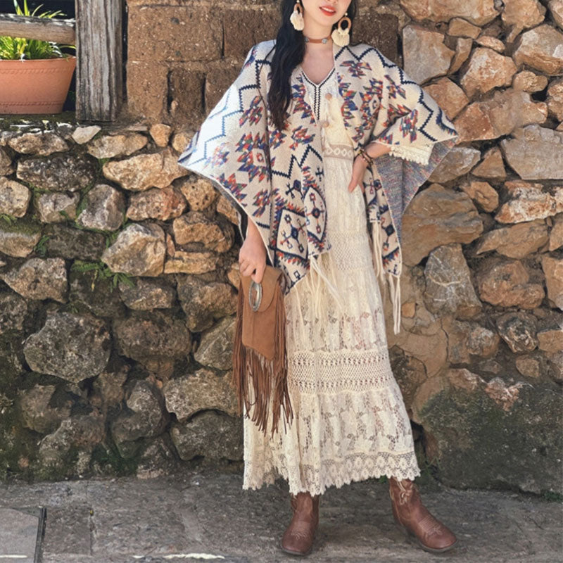 Châle tibétain à rayures géométriques avec Buddha Stones , écharpe tricotée confortable pour l'hiver et les voyages - image 7