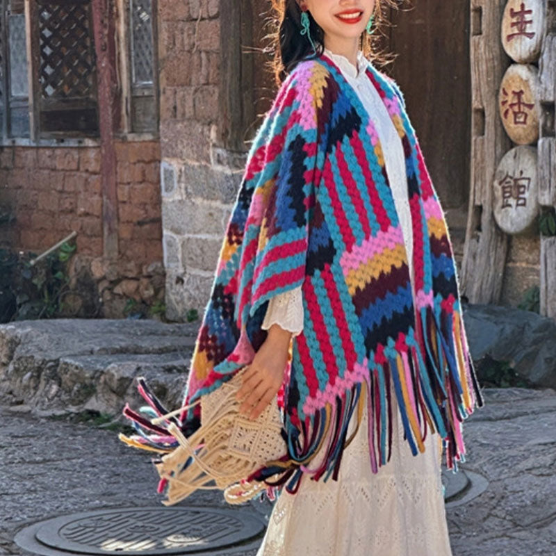 Châle tibétain en Buddha Stones , couleur bonbon, motif tressé, écharpe d'hiver confortable en tricot pour voyage - image 5