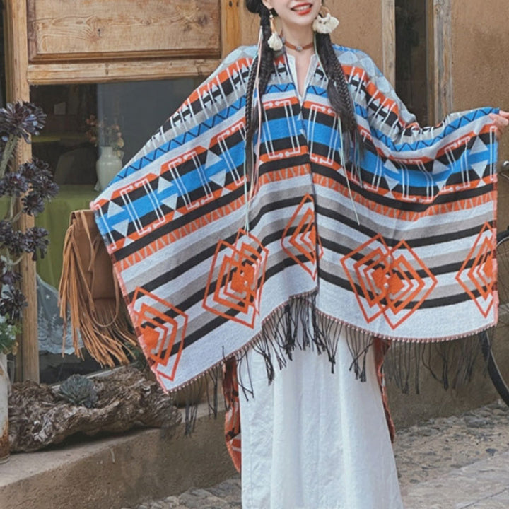 Écharpe à pompon en cachemire à rayures et Buddha Stones pour l'hiver - image 1