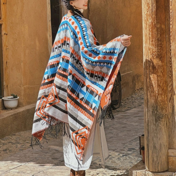 Écharpe à pompon en cachemire à rayures et Buddha Stones pour l'hiver - image 3