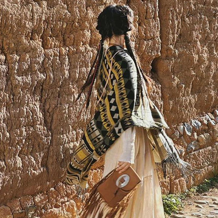 Écharpe à pompon en cachemire à rayures et Buddha Stones pour l'hiver - image 9