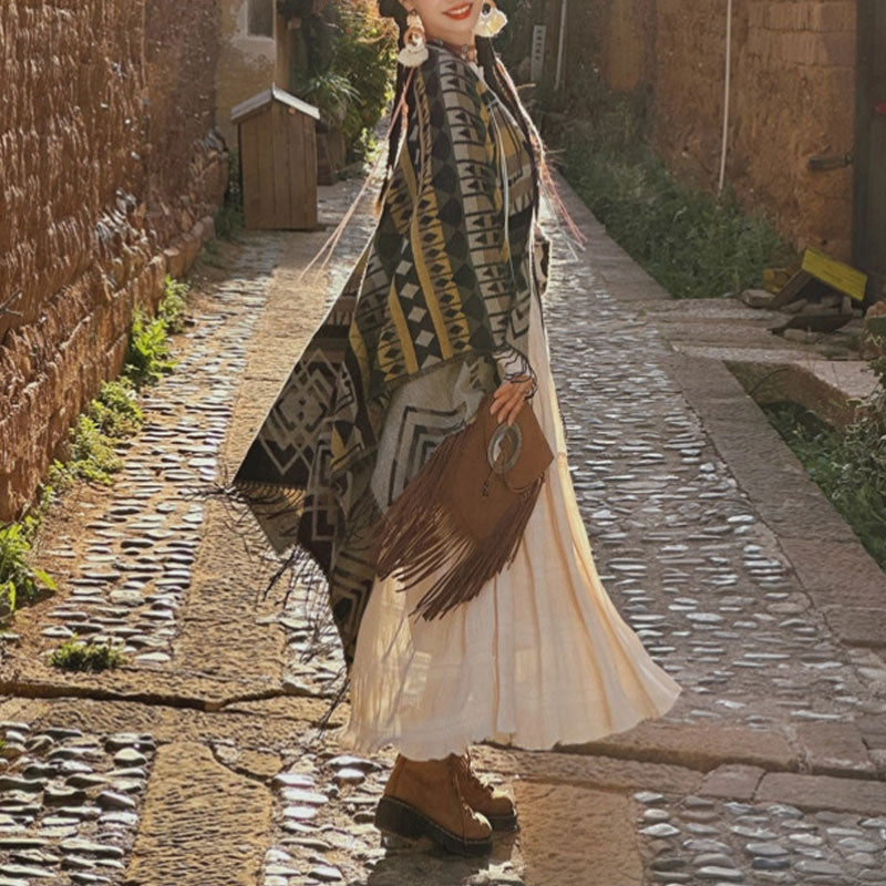 Écharpe à pompon en cachemire à rayures et Buddha Stones pour l'hiver - image 10