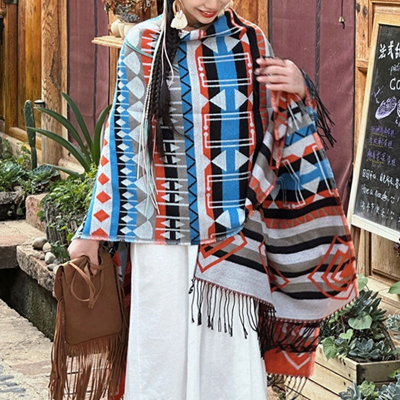 Écharpe à pompon en cachemire à rayures et Buddha Stones pour l'hiver - image 4