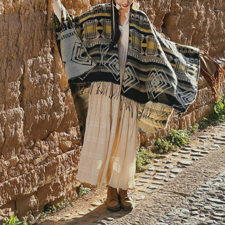 Écharpe à pompon en cachemire à rayures et Buddha Stones pour l'hiver - image 7