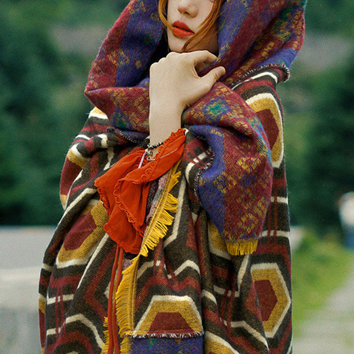 Buddha Stones marron bleu rouge motif formes géométriques écharpe de voyage confortable d'hiver - image 16