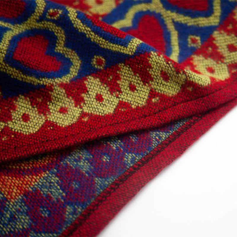 Châle tibétain en Buddha Stones, cape à capuche avec pompon en forme de cœur rouge, écharpe de voyage confortable pour l'hiver - image 21