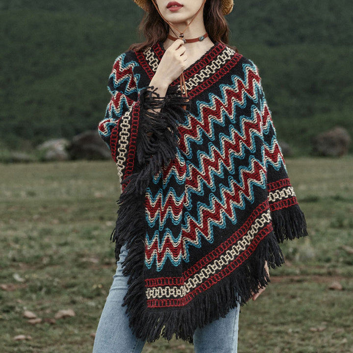 Châle tibétain en Buddha Stones, pull à pompons tricotés à rayures, écharpe de voyage confortable pour l'hiver