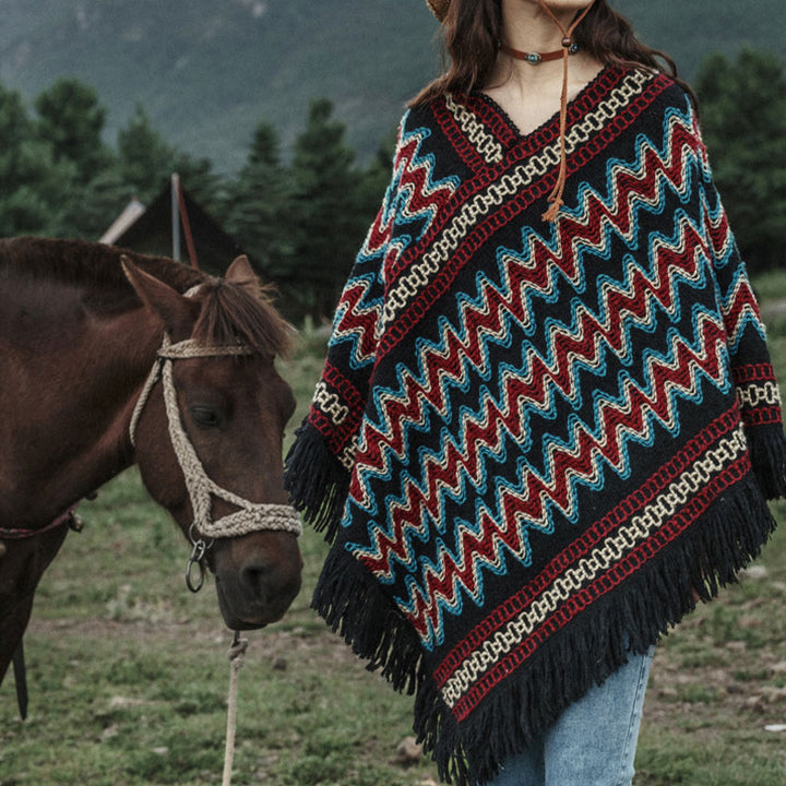 Châle tibétain en Buddha Stones, pull à pompons tricotés à rayures, écharpe de voyage confortable pour l'hiver
