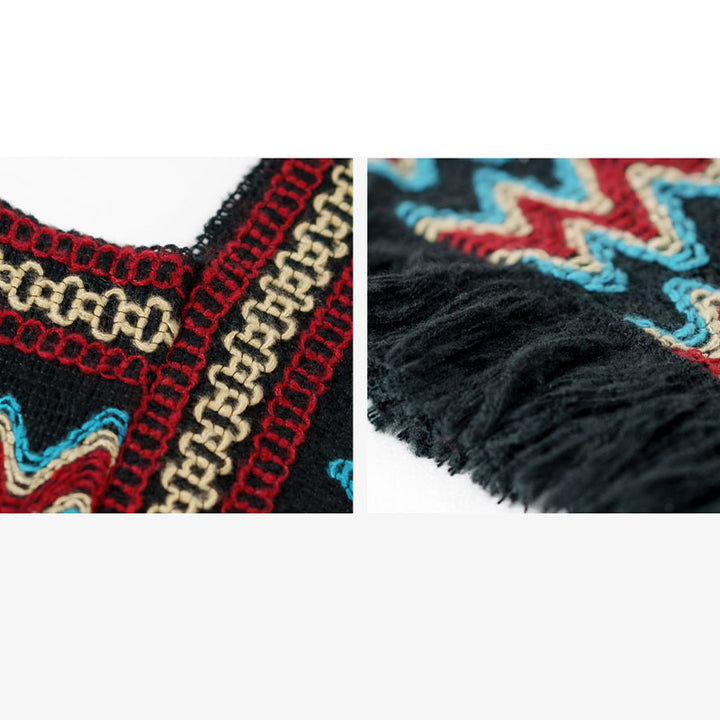Châle tibétain en Buddha Stones, pull à pompons tricotés à rayures, écharpe de voyage confortable pour l'hiver