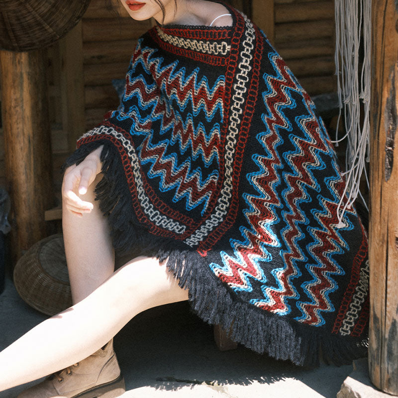 Châle tibétain en Buddha Stones, pull à pompons tricotés à rayures, écharpe de voyage confortable pour l'hiver - image 7