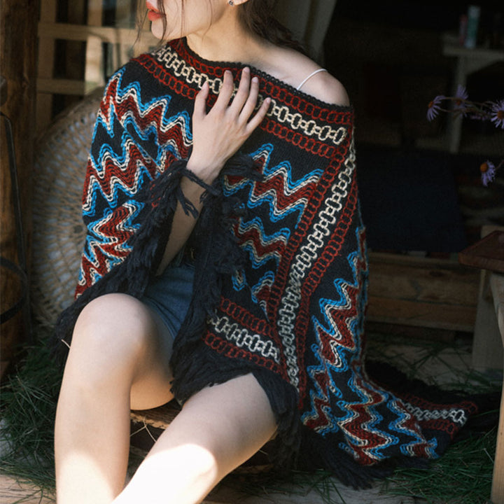Châle tibétain en Buddha Stones, pull à pompons tricotés à rayures, écharpe de voyage confortable pour l'hiver