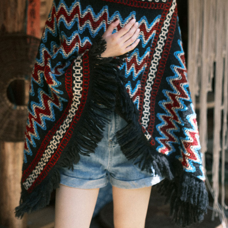 Châle tibétain en Buddha Stones, pull à pompons tricotés à rayures, écharpe de voyage confortable pour l'hiver