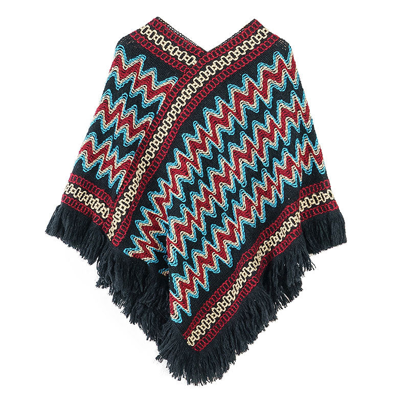 Châle tibétain en Buddha Stones, pull à pompons tricotés à rayures, écharpe de voyage confortable pour l'hiver