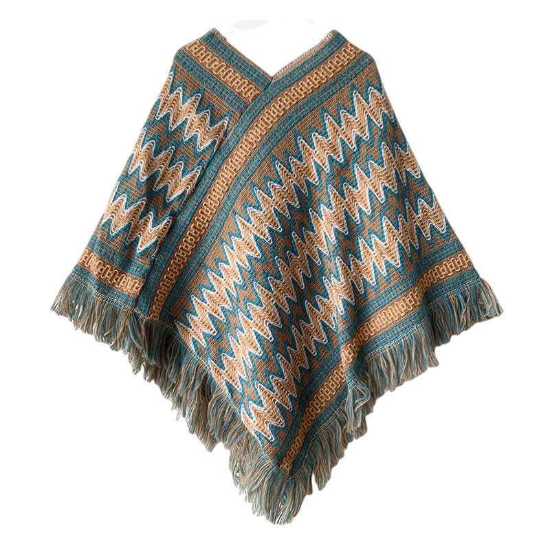 Châle tibétain en Buddha Stones, pull à pompons tricotés à rayures, écharpe de voyage confortable pour l'hiver