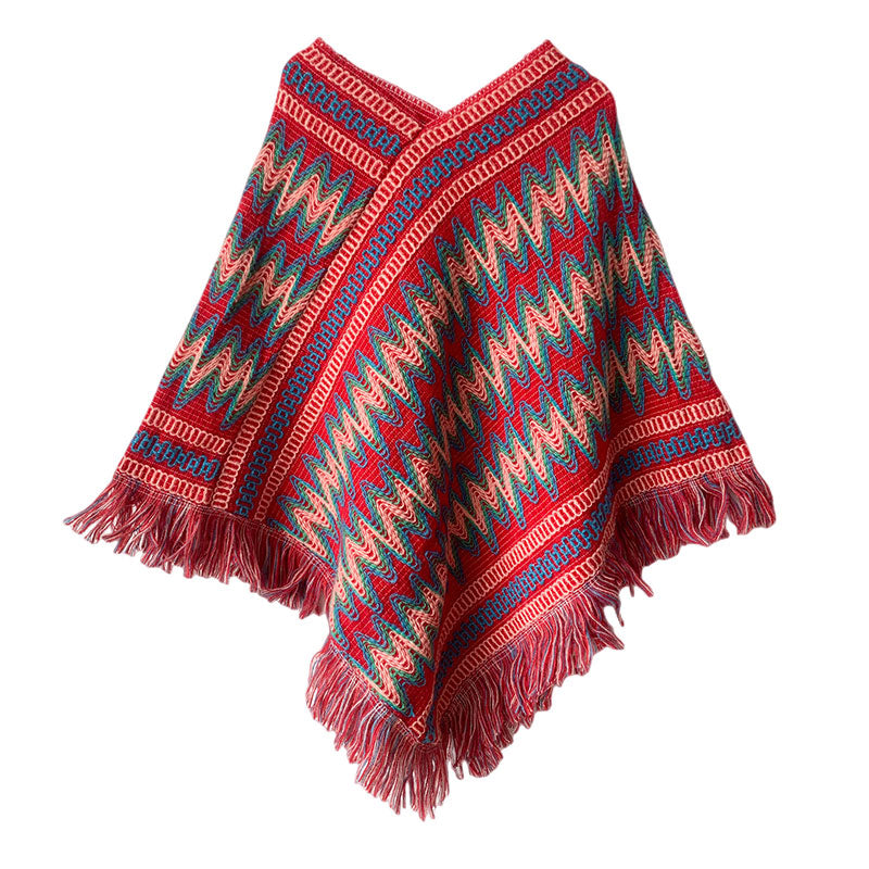 Châle tibétain en Buddha Stones, pull à pompons tricotés à rayures, écharpe de voyage confortable pour l'hiver