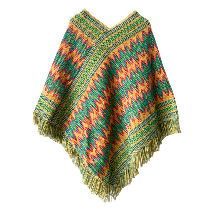 Châle tibétain en Buddha Stones, pull à pompons tricotés à rayures, écharpe de voyage confortable pour l'hiver
