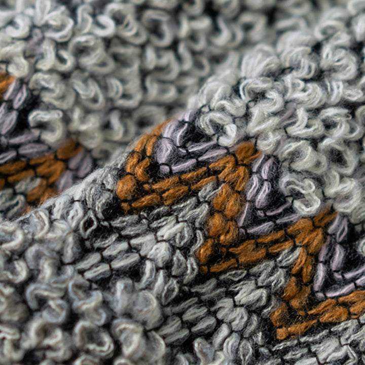 Châle tibétain en Buddha Stones, écharpe de voyage confortable en tricot à rayures grises et brunes - image 11