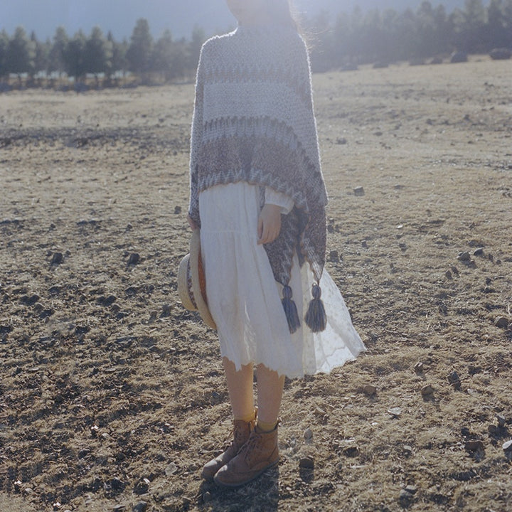 Châle tibétain en Buddha Stones, écharpe de voyage confortable en tricot à rayures grises et brunes - image 14