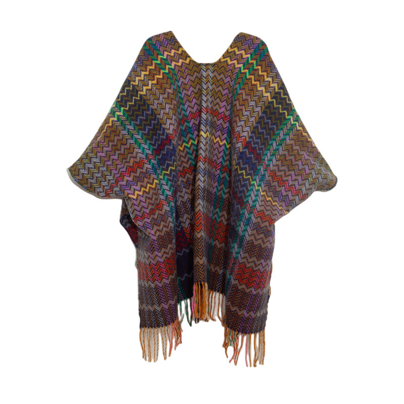 Châle tibétain en Buddha Stones , pompons colorés en ligne ondulée, écharpe de voyage confortable pour l'hiver - image 4