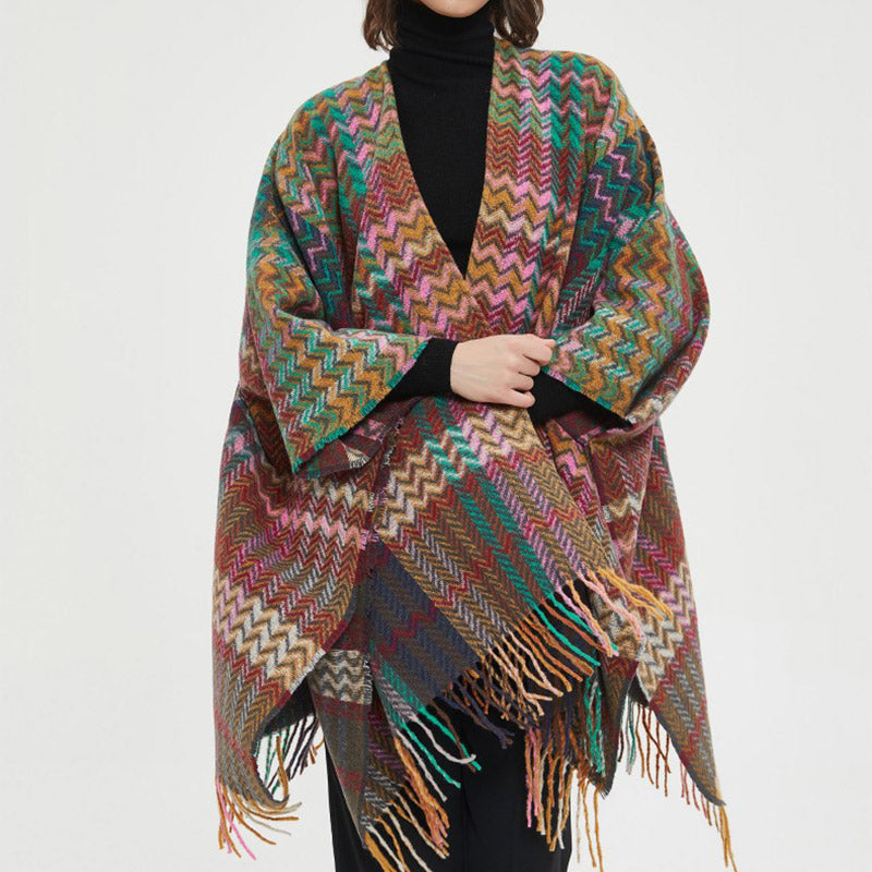 Châle tibétain en Buddha Stones , pompons colorés en ligne ondulée, écharpe de voyage confortable pour l'hiver - image 7