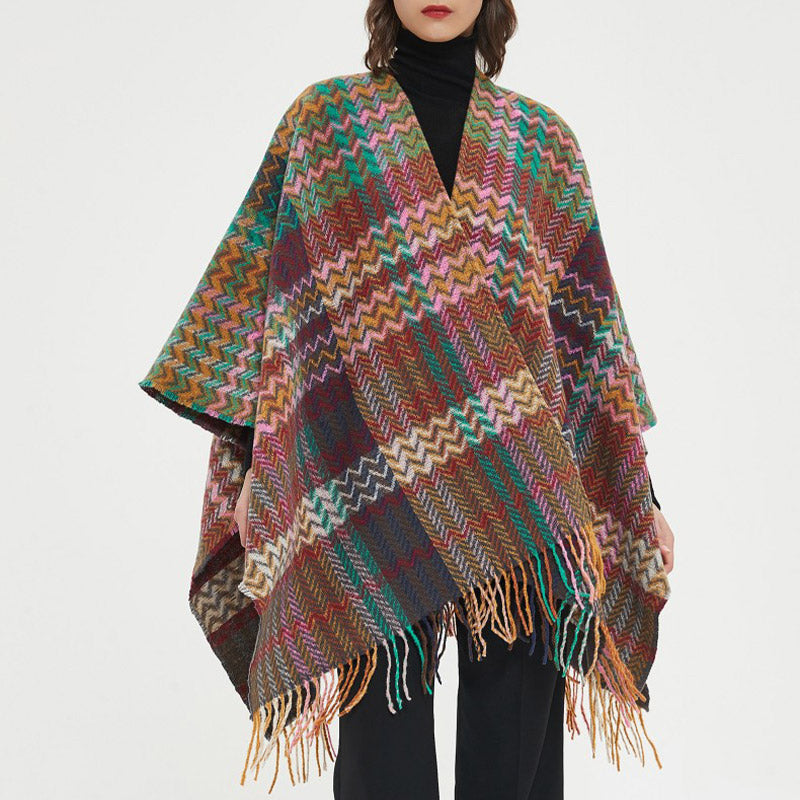 Châle tibétain en Buddha Stones , pompons colorés en ligne ondulée, écharpe de voyage confortable pour l'hiver - image 13