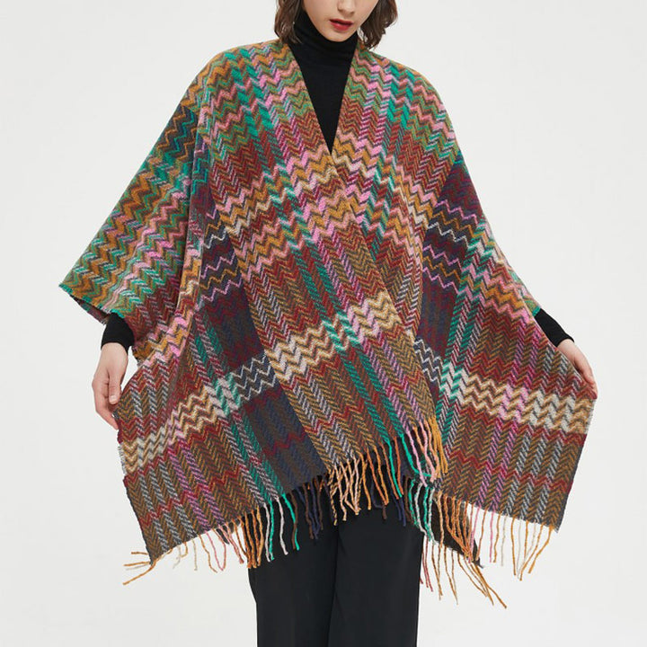 Châle tibétain en Buddha Stones , pompons colorés en ligne ondulée, écharpe de voyage confortable pour l'hiver - image 6