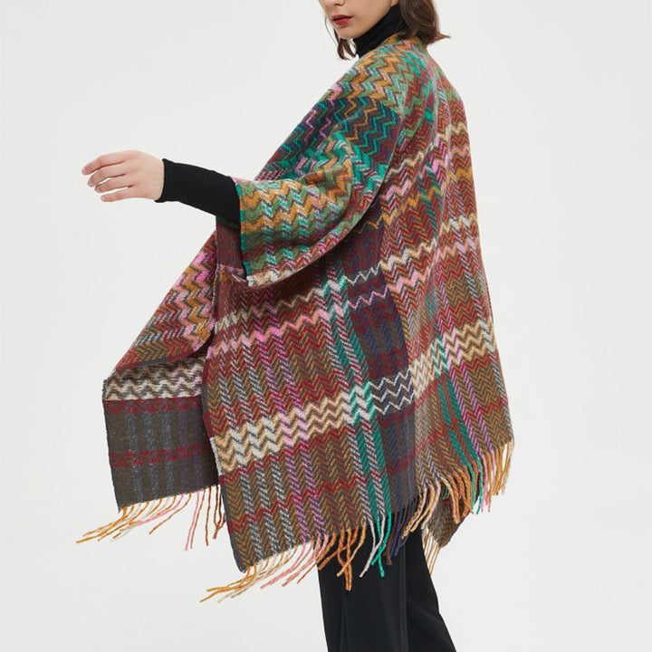 Châle tibétain en Buddha Stones , pompons colorés en ligne ondulée, écharpe de voyage confortable pour l'hiver - image 15