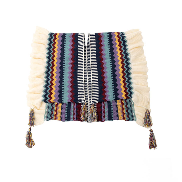 Châle tibétain en Buddha Stones, écharpe de voyage confortable à rayures colorées et à pompons - image 9