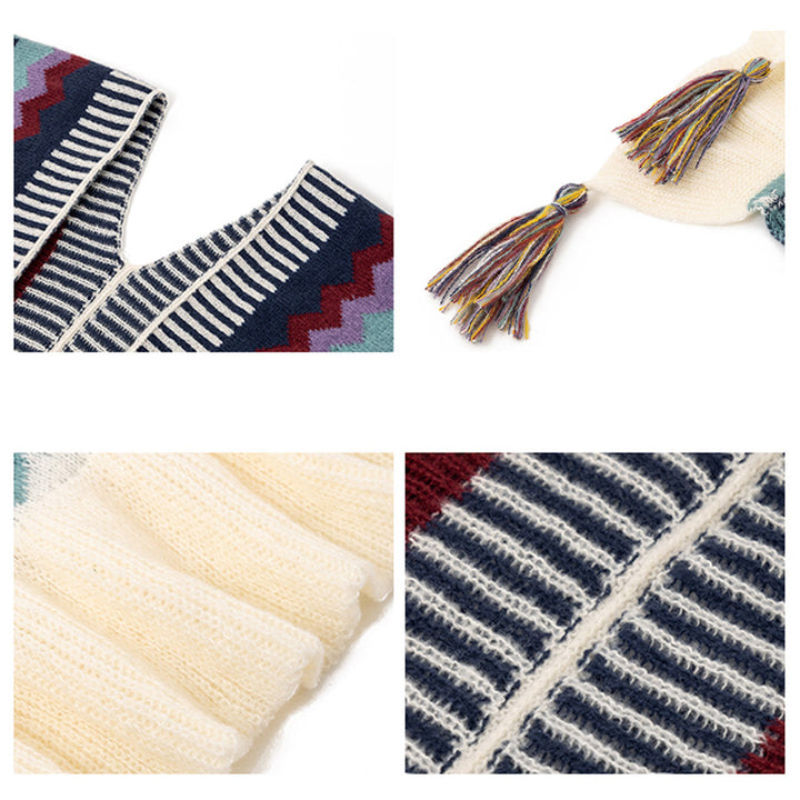 Châle tibétain en Buddha Stones, écharpe de voyage confortable à rayures colorées et à pompons - image 10