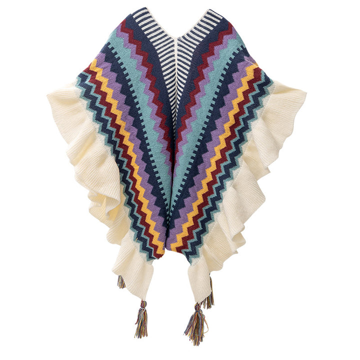 Châle tibétain en Buddha Stones, écharpe de voyage confortable à rayures colorées et à pompons - image 2