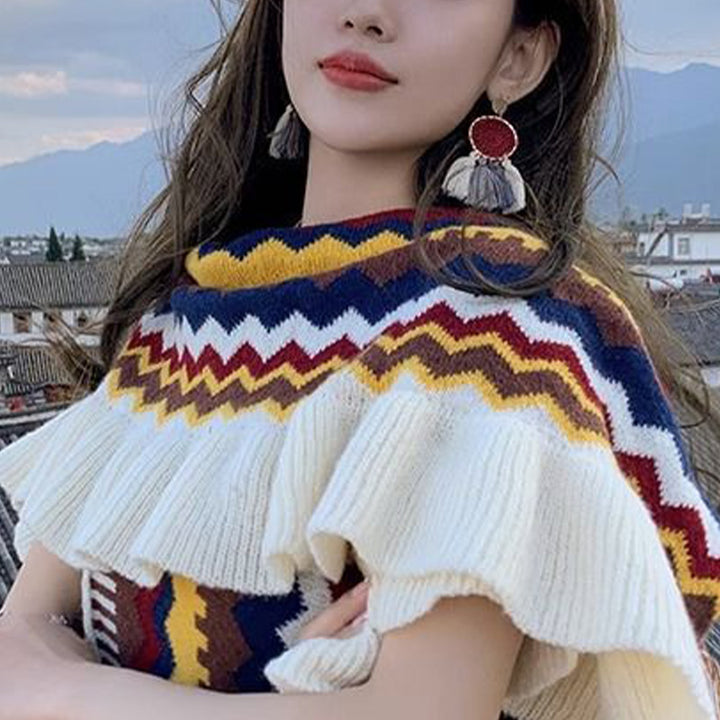 Châle tibétain en Buddha Stones, écharpe de voyage confortable à rayures colorées et à pompons - image 17