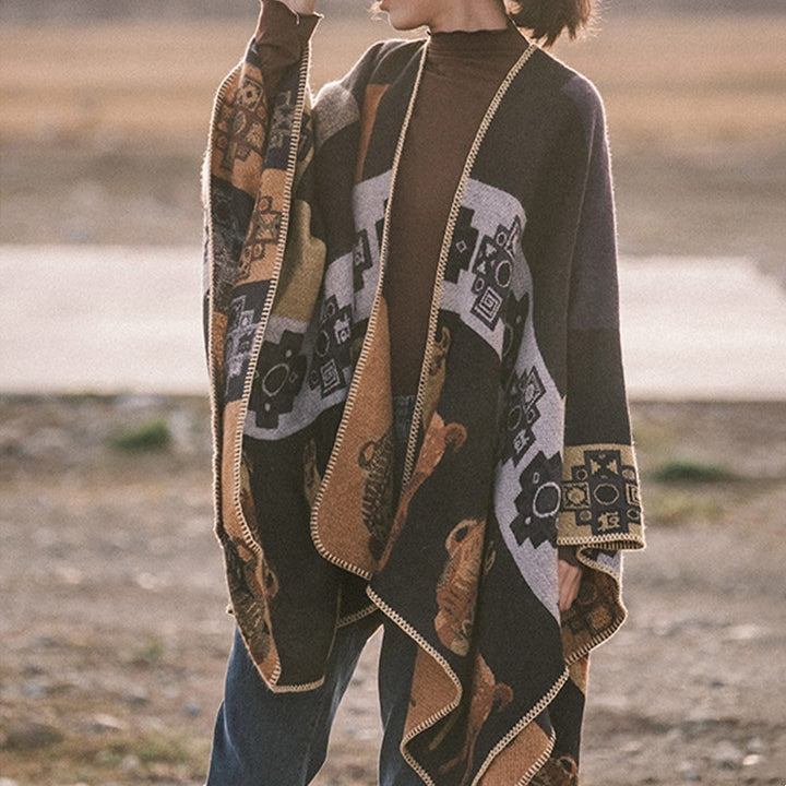 Écharpe de voyage confortable en forme de vase en forme de cerf avec Buddha Stones et formes géométriques - Noir Jaune 130*150cm - image 0