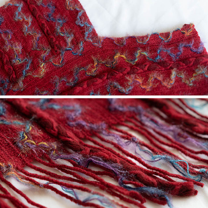 Châle rayé coloré tibétain avec Buddha Stones et pompons, pull d'hiver confortable pour voyage - image 14