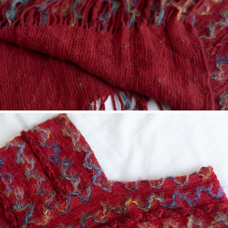 Châle rayé coloré tibétain avec Buddha Stones et pompons, pull d'hiver confortable pour voyage - image 13