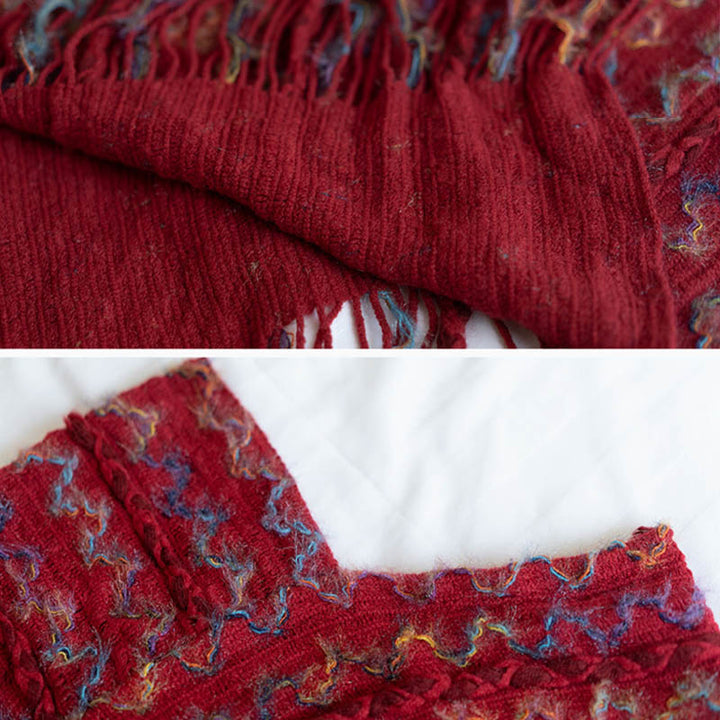 Châle rayé coloré tibétain avec Buddha Stones et pompons, pull d'hiver confortable pour voyage - image 13